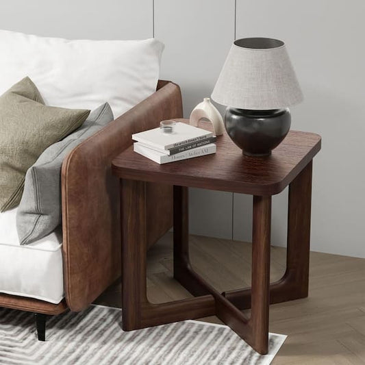 End Table - 24 in. W Walnut Square Wood End Table with Round Corners