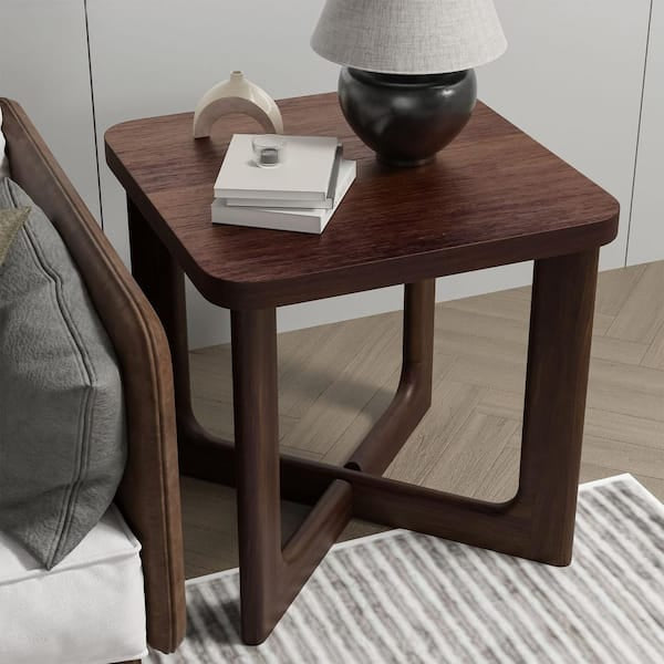 End Table - 24 in. W Walnut Square Wood End Table with Round Corners