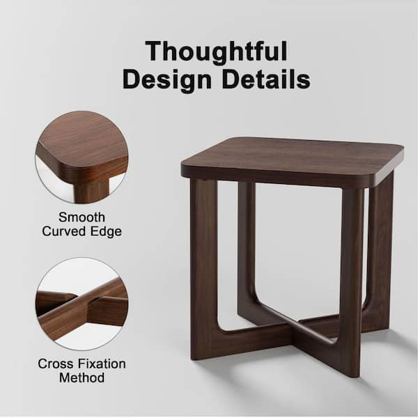 End Table - 24 in. W Walnut Square Wood End Table with Round Corners