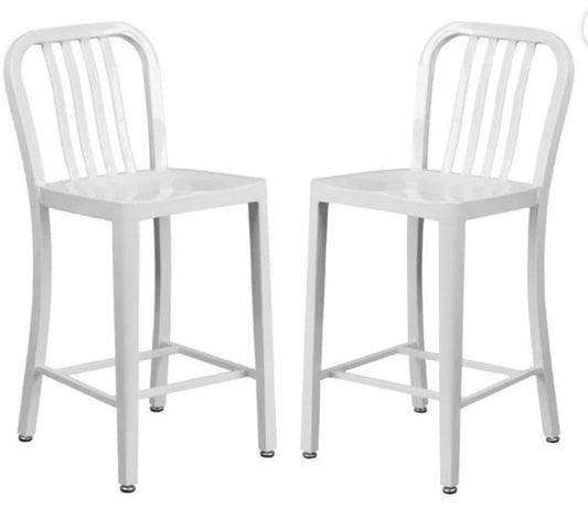 Barstool Set of 2 - 24.5” White Metal Bar Stool