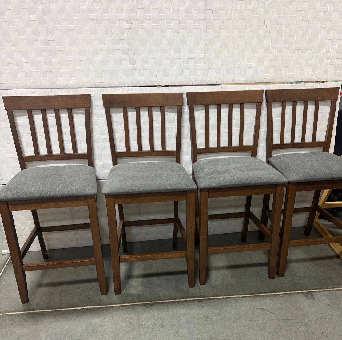 Barstool Set of 4 - 24” Walnut Wood with Grey Upholstered seat