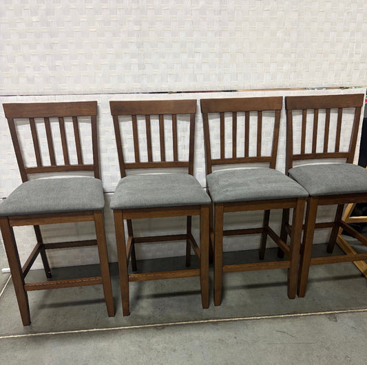 Barstool Set of 4 - 24” Walnut Wood with Grey Upholstered seat