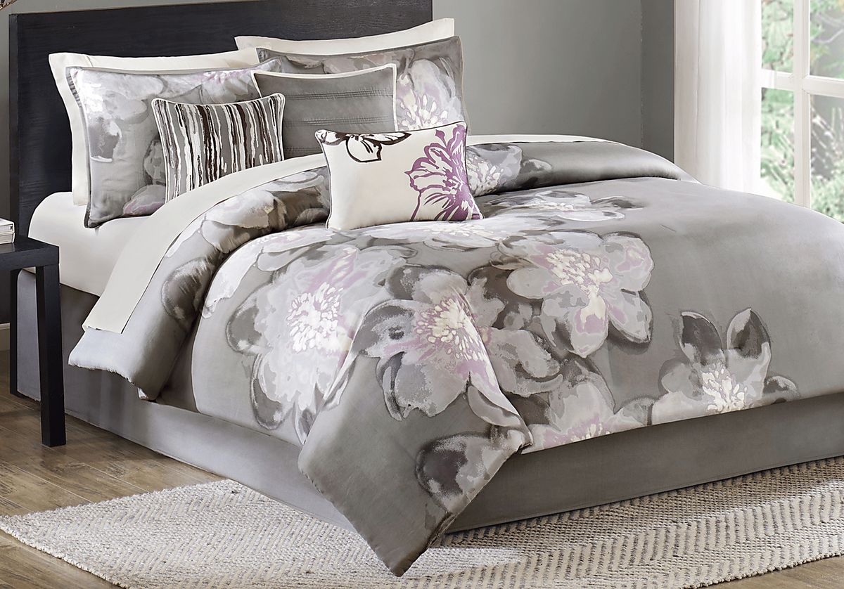 Comforter Set - Queen Size Katarina Gray 7 Pc Queen Comforter Set - BSW