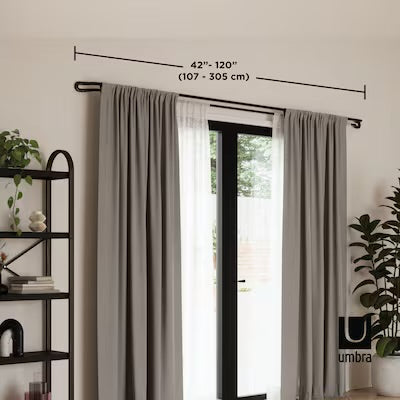 Curtain Rod - Umbra Midnight 42-in to 120-in MATTE BLACK Steel Double Curtain Rod (2 available)