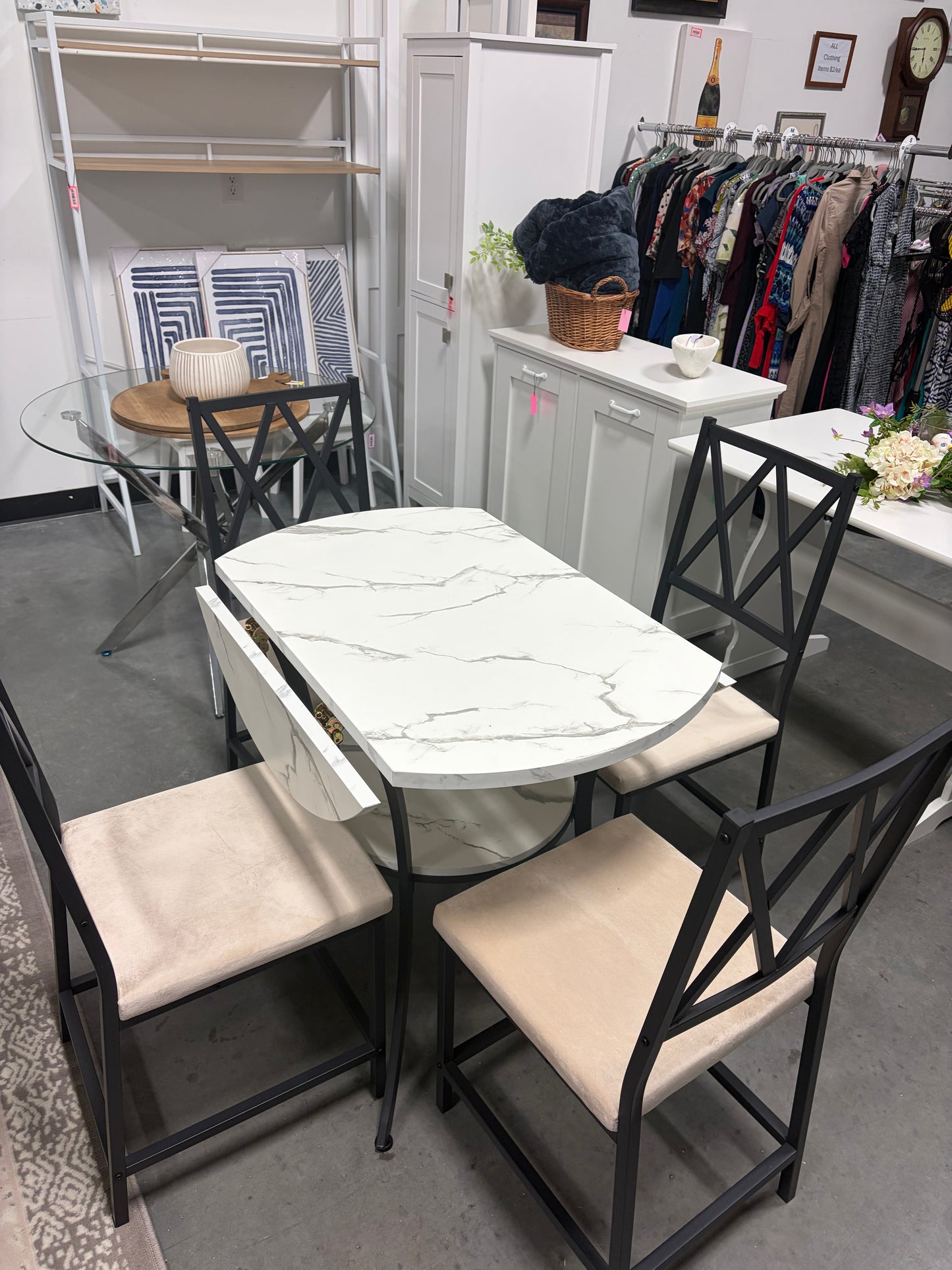Dining Set - Round Faux Marble 5 Piece Dining Table Set