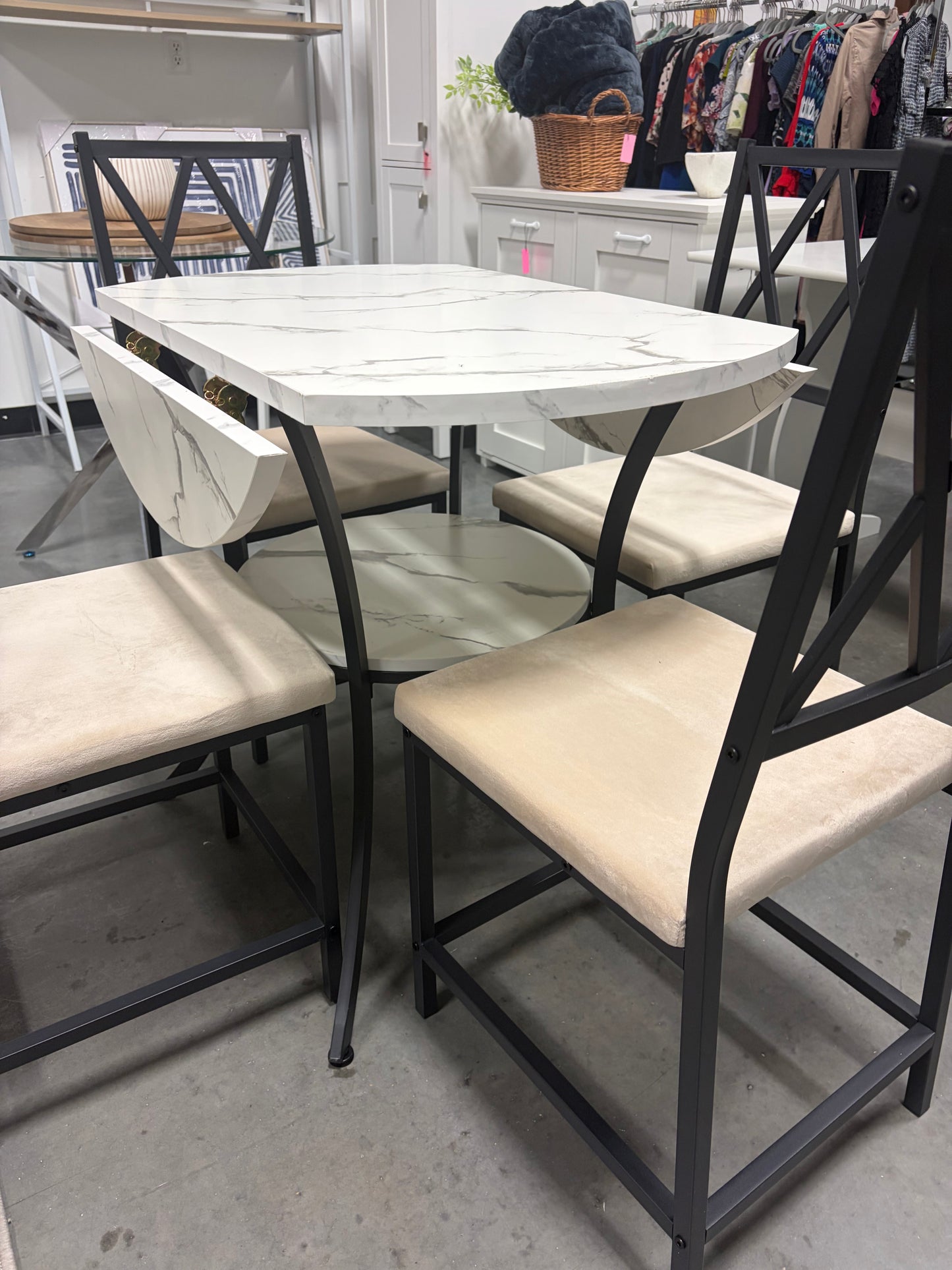 Dining Set - Round Faux Marble 5 Piece Dining Table Set