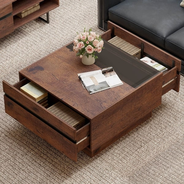 Coffee Table - WAMPAT Modern Coffee Table, Square Living Room Tables, 31.5"x 31.5", Brown