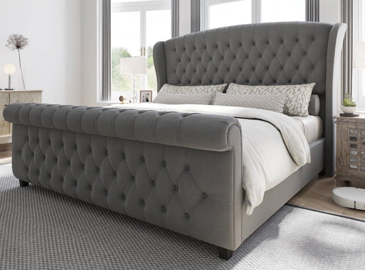 Bed - Queen Size Dulane Upholstered Scroll Wingback Tufted Bed