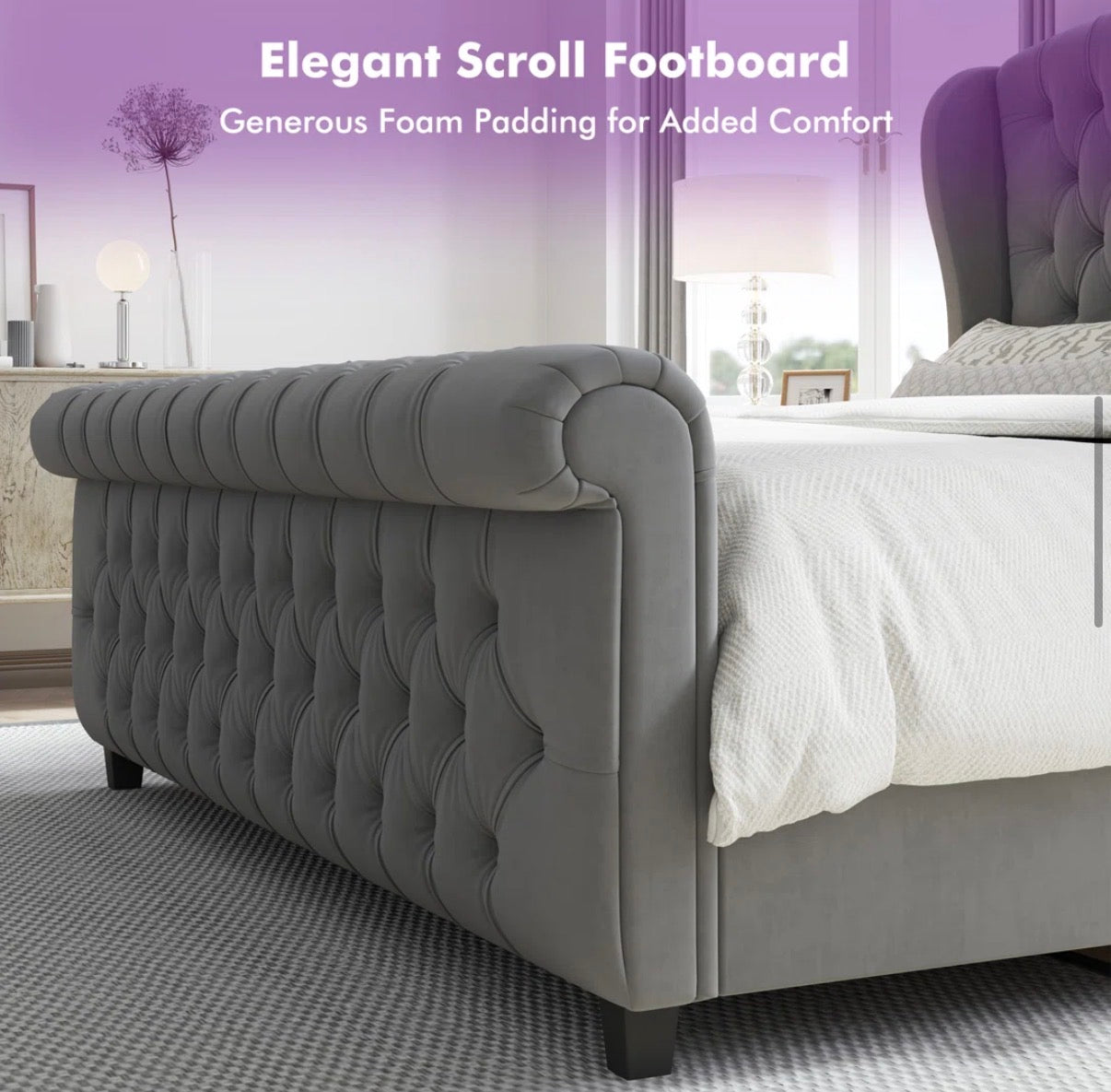 Bed - Queen Size Dulane Upholstered Scroll Wingback Tufted Bed