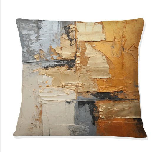 Pillow - Throw 16"x16" Gold/Grey Abstract Collages Printed - WF9.25.25