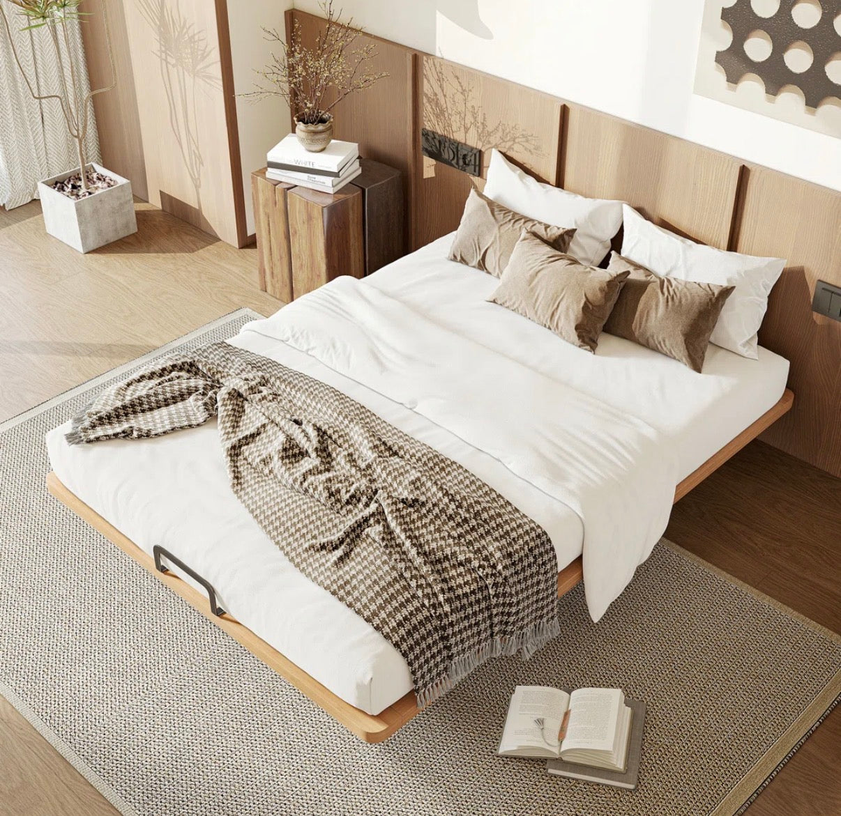 Bed - Full Size Solid Rayon from Bamboo Platform Bed Frame with Support Slats