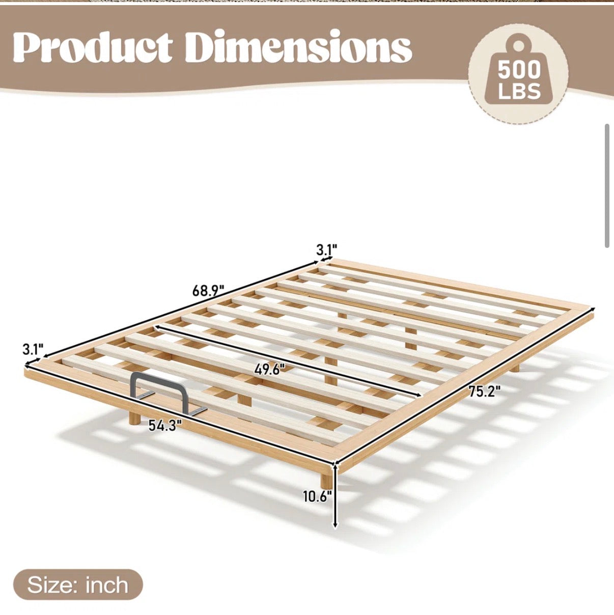Bed - Full Size Solid Rayon from Bamboo Platform Bed Frame with Support Slats