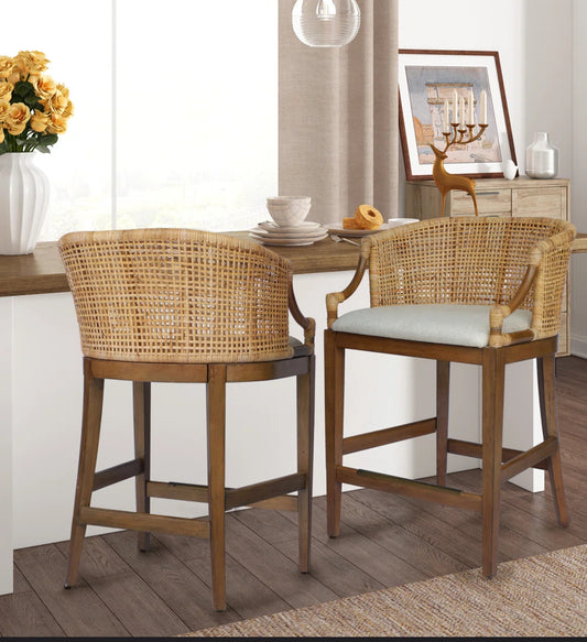 Barstool Set of 2 -Martha Stewart Playa Handcrafted Rattan & Wood Counter Stool - WF9.25.25