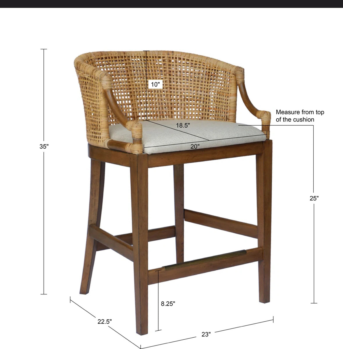 Barstool Set of 2 -Martha Stewart Playa Handcrafted Rattan & Wood Counter Stool - WF9.25.25