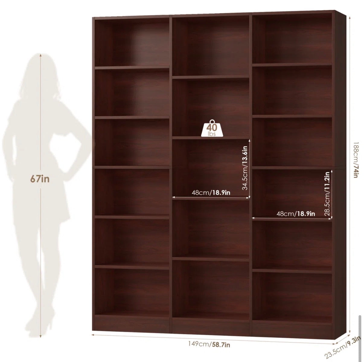Bookcase - 74” H x 59” W 6 Tier Wakil Storage Bookcase
