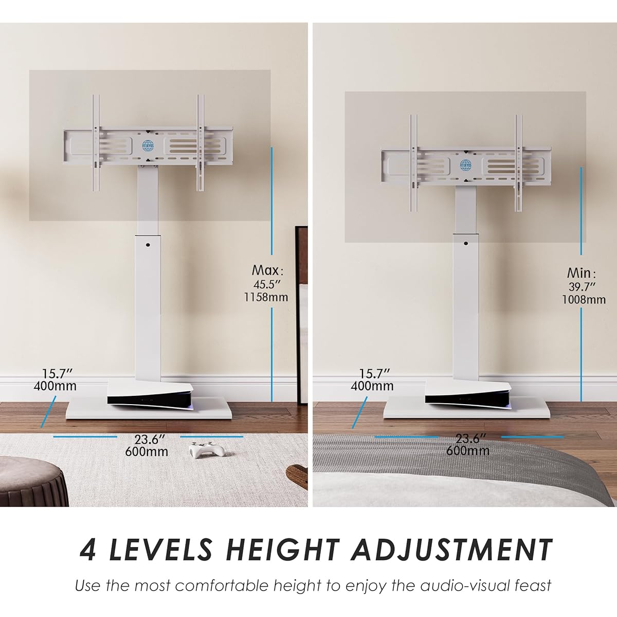 TV Stand - FITUEYES Iron Base Universal Floor TV Stand with Swivel Mount, Space Saving for 32–75 inch TVs, Height Adjustable, Wire Management — White