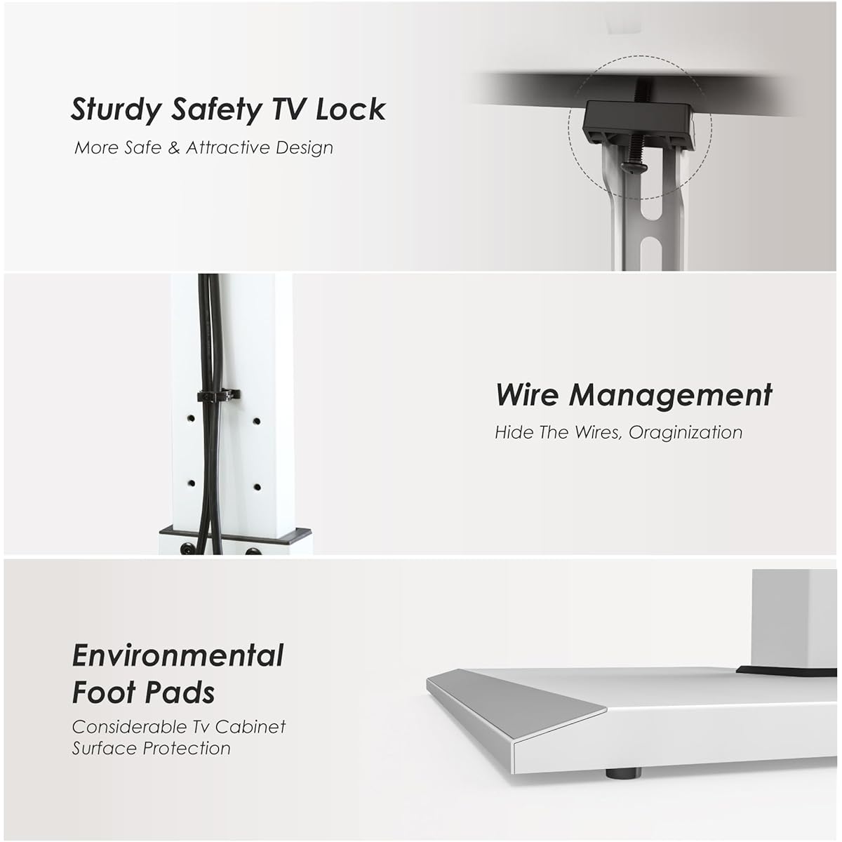TV Stand - FITUEYES Iron Base Universal Floor TV Stand with Swivel Mount, Space Saving for 32–75 inch TVs, Height Adjustable, Wire Management — White
