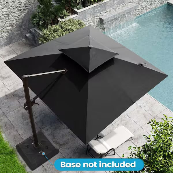 Outdoor Umbrella -  10 ft. x 10 ft. Double Top Patio Cantilever Umbrella in Black Square Aluminum Outdoor Offset Umbrella with Cross Stand