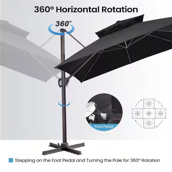 Outdoor Umbrella -  10 ft. x 10 ft. Double Top Patio Cantilever Umbrella in Black Square Aluminum Outdoor Offset Umbrella with Cross Stand