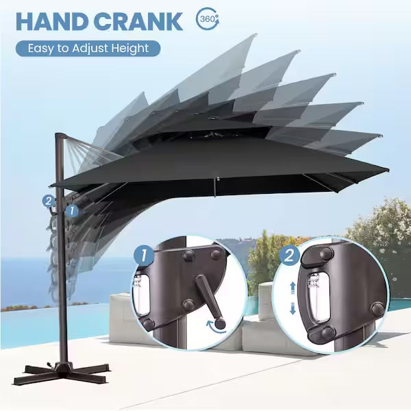 Outdoor Umbrella -  10 ft. x 10 ft. Double Top Patio Cantilever Umbrella in Black Square Aluminum Outdoor Offset Umbrella with Cross Stand