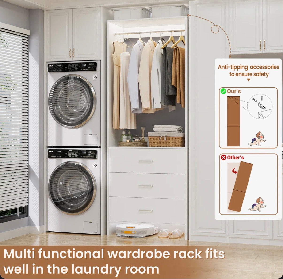 Closet Organizer - 24'' W Closet System with Wooden Drawers