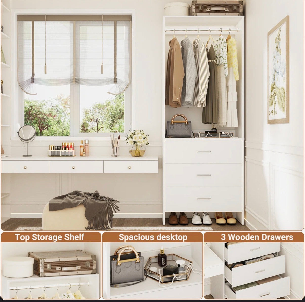 Closet Organizer - 24'' W Closet System with Wooden Drawers