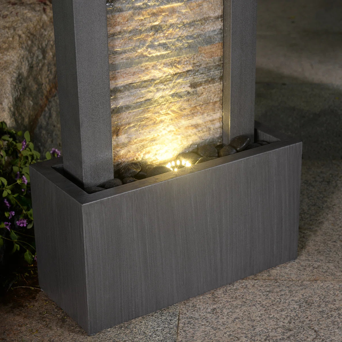 Outdoor - Versatile Zen Metal Fountain with Stone Brick Accent - WF9.25.25