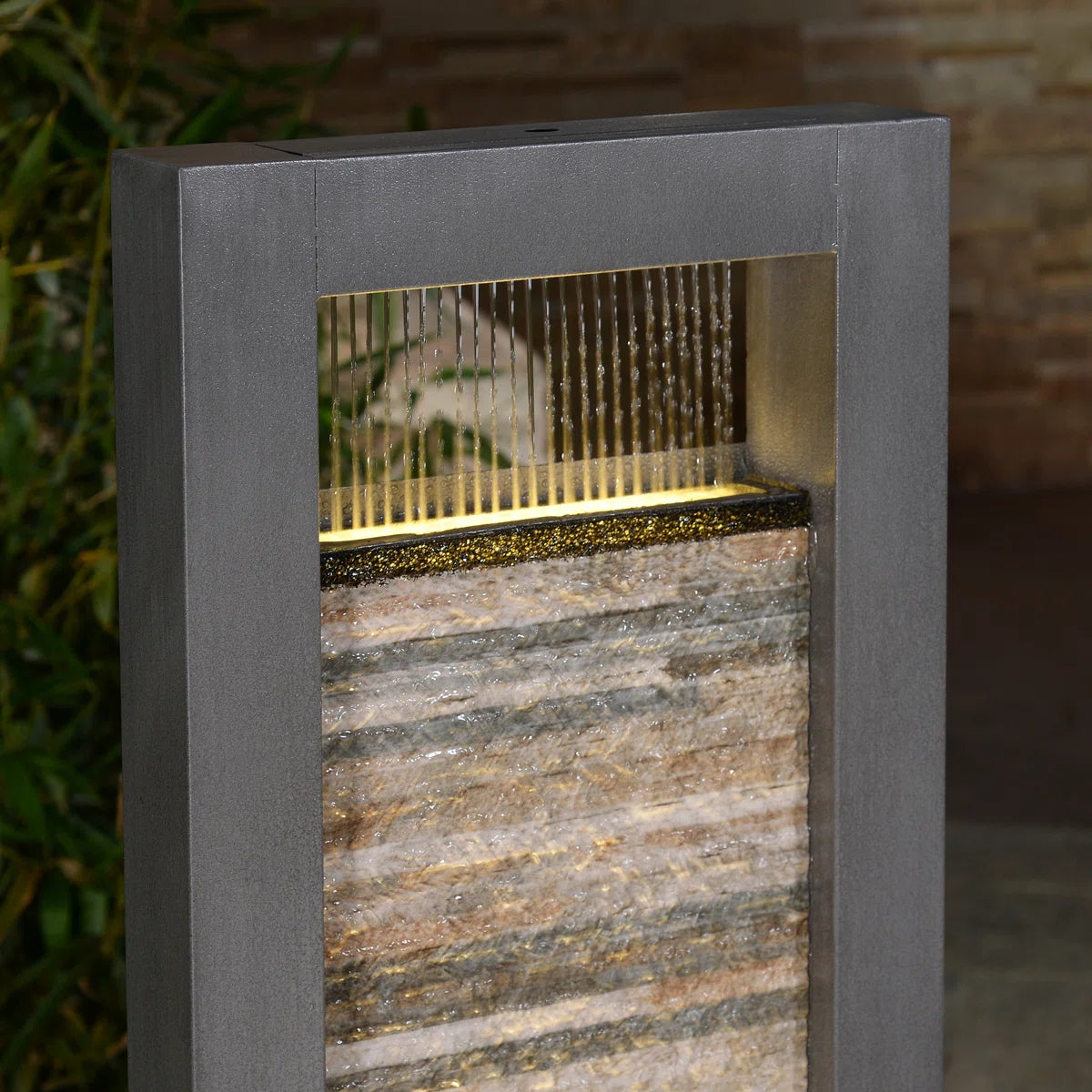 Outdoor - Versatile Zen Metal Fountain with Stone Brick Accent - WF9.25.25