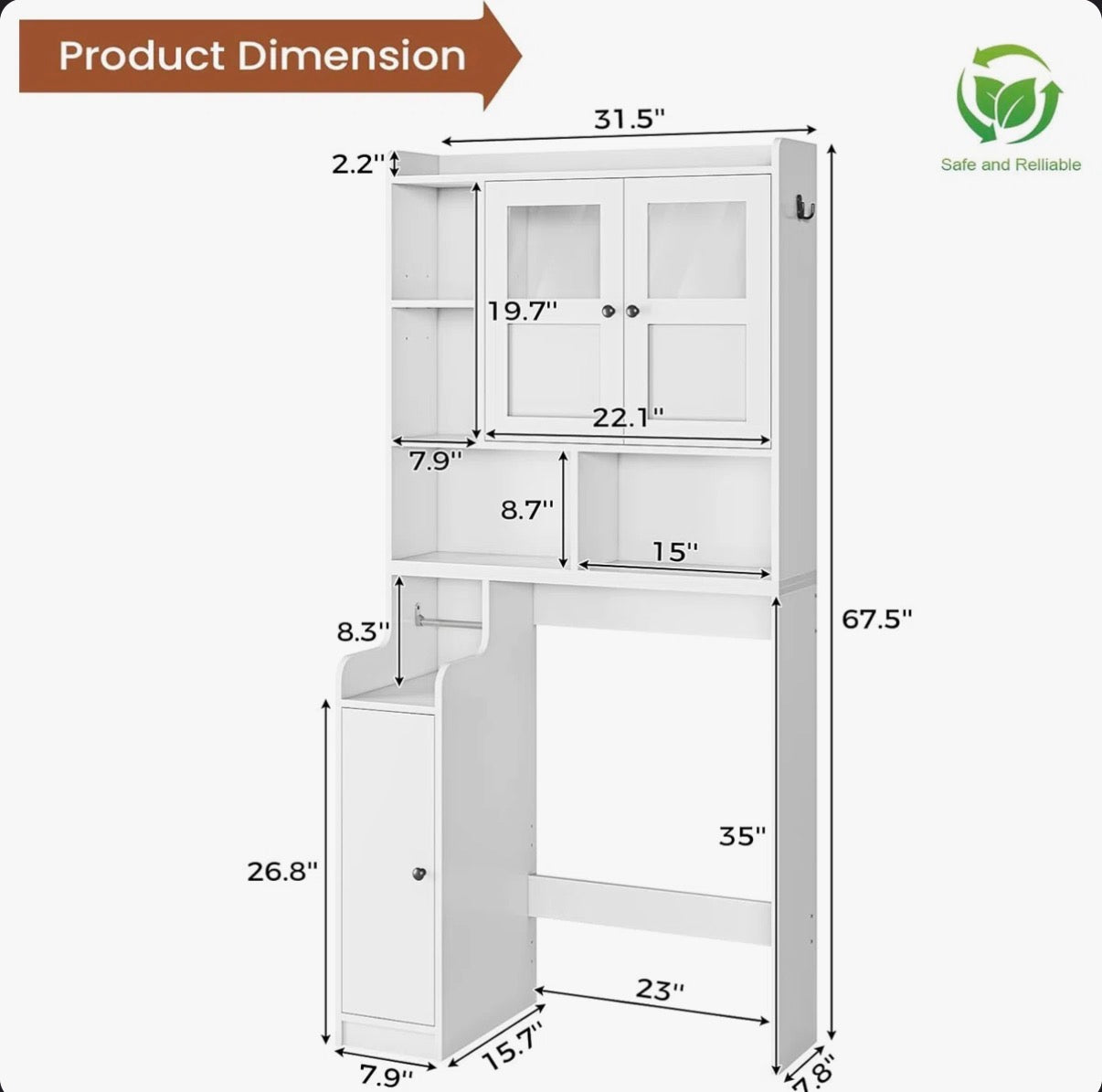 Bathroom Cabinet - Over The Toilet Storage Cabinet, Farmhouse Rattan Bathroom Cabinet, Over Toilet Bathroom Organizer With Rattan Barn Doors & Toilet Paper Holder Stand, For Bathroom, Restroom, Laundry