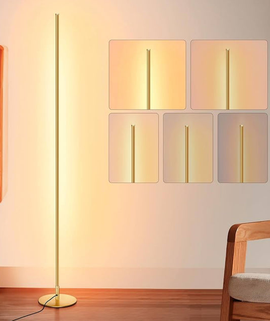 Lamp - Floor Set of 2 EDISHINE LED Corner Floor Lamp, Set of 2 Minimalist Dimmable Light with Remote, 57.5" Tall 7 Color (Gold) - WF9.25.25