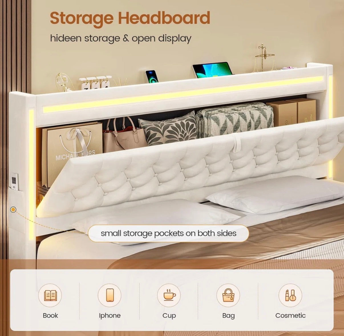 Bed - King Size Bed Frame With 5 Xl Storage Drawers