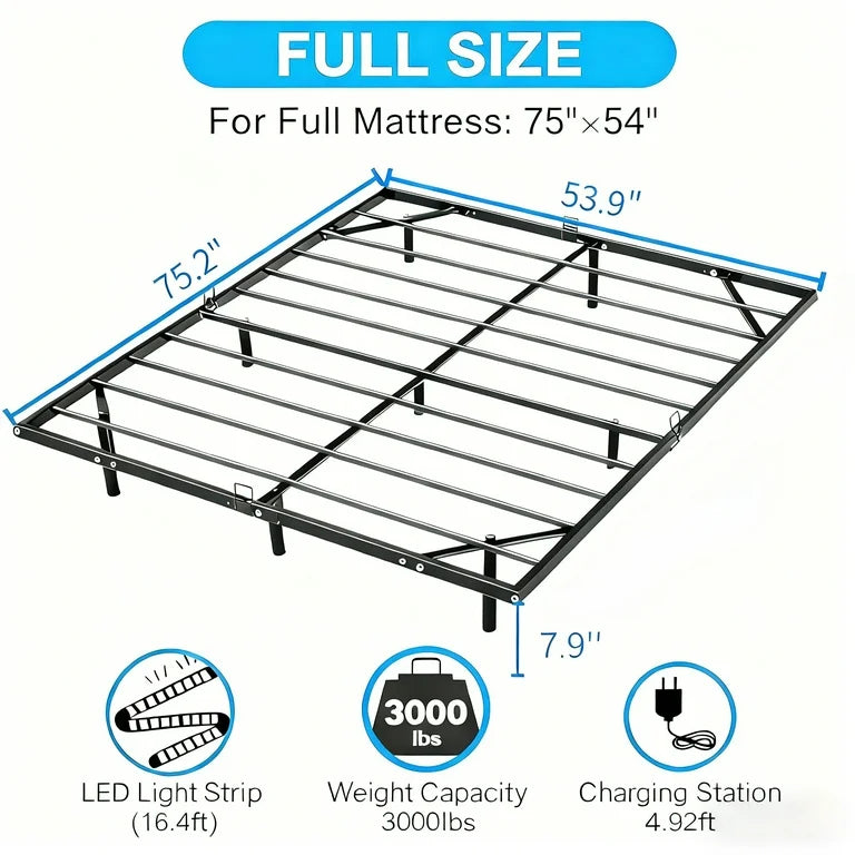Bed - Full Size Floating Bed Frame with Usb Charging Station/Led Light