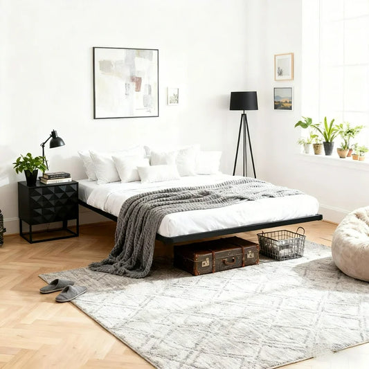 Bed - Full Size Floating Bed Frame with Usb Charging Station/Led Light