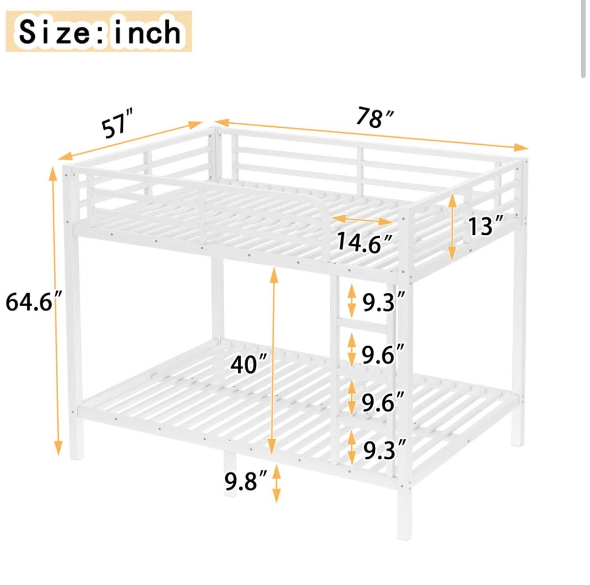 Bed - Full over Full Bunk Off White Full Over Full Straight Ladder Sturdy Metal Slat Bunk Bed