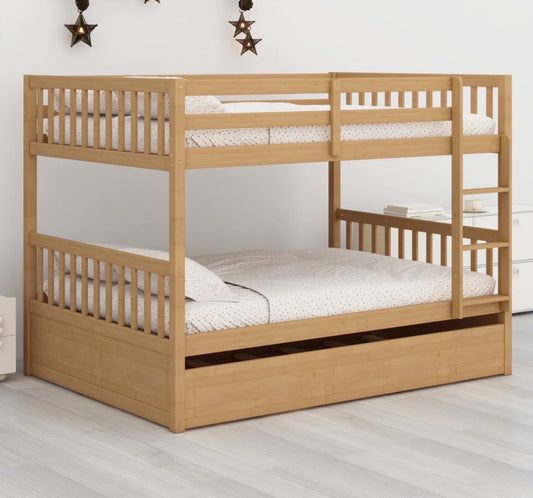 Bed - Full over Full with Trundle-Saving Wood Bunk Bed Featuring A Trundle And Convertible Design