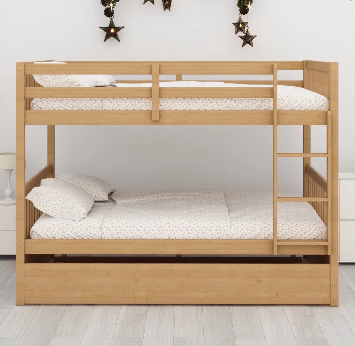Bed - Full over Full with Trundle-Saving Wood Bunk Bed Featuring A Trundle And Convertible Design