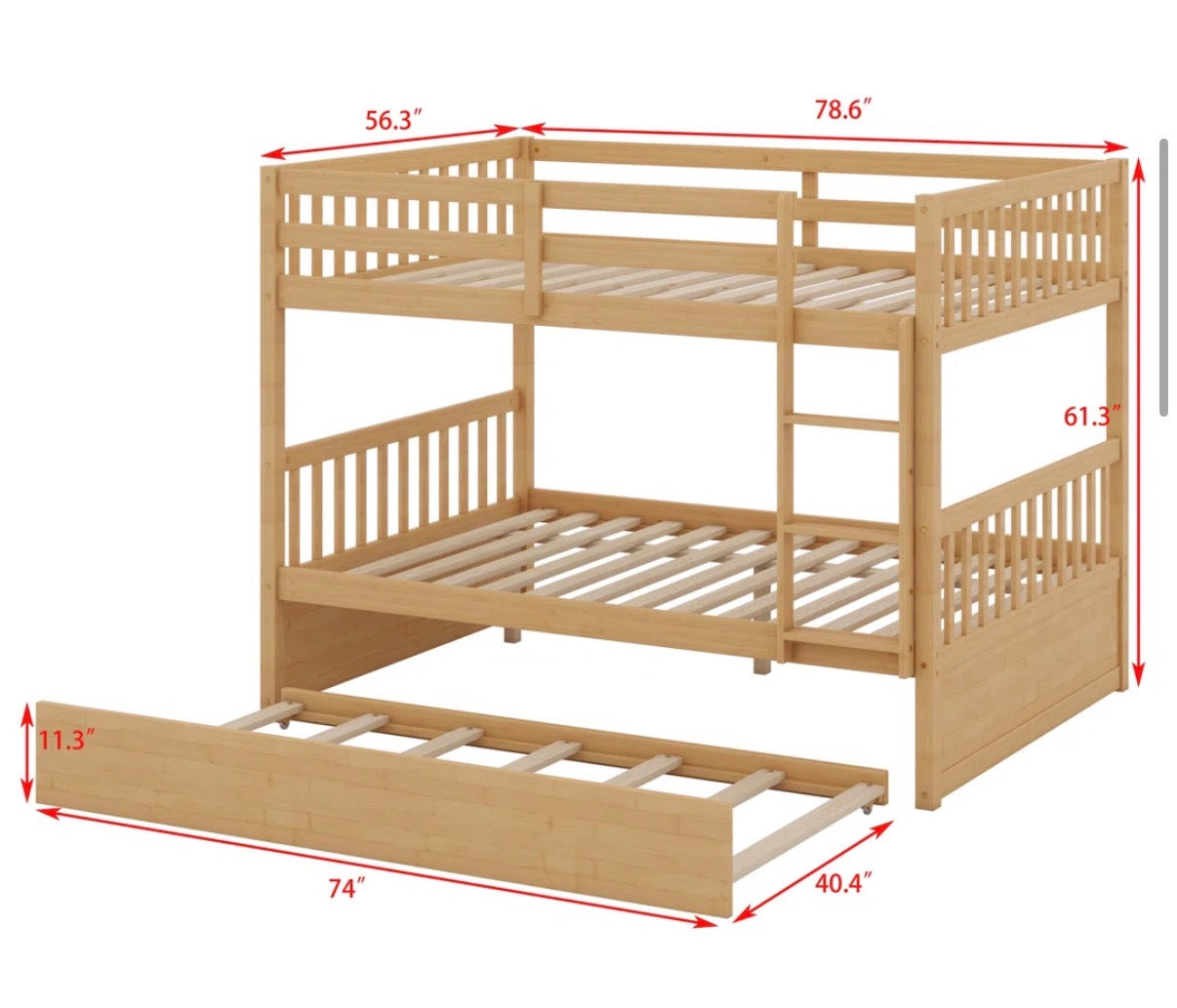 Bed - Full over Full with Trundle-Saving Wood Bunk Bed Featuring A Trundle And Convertible Design