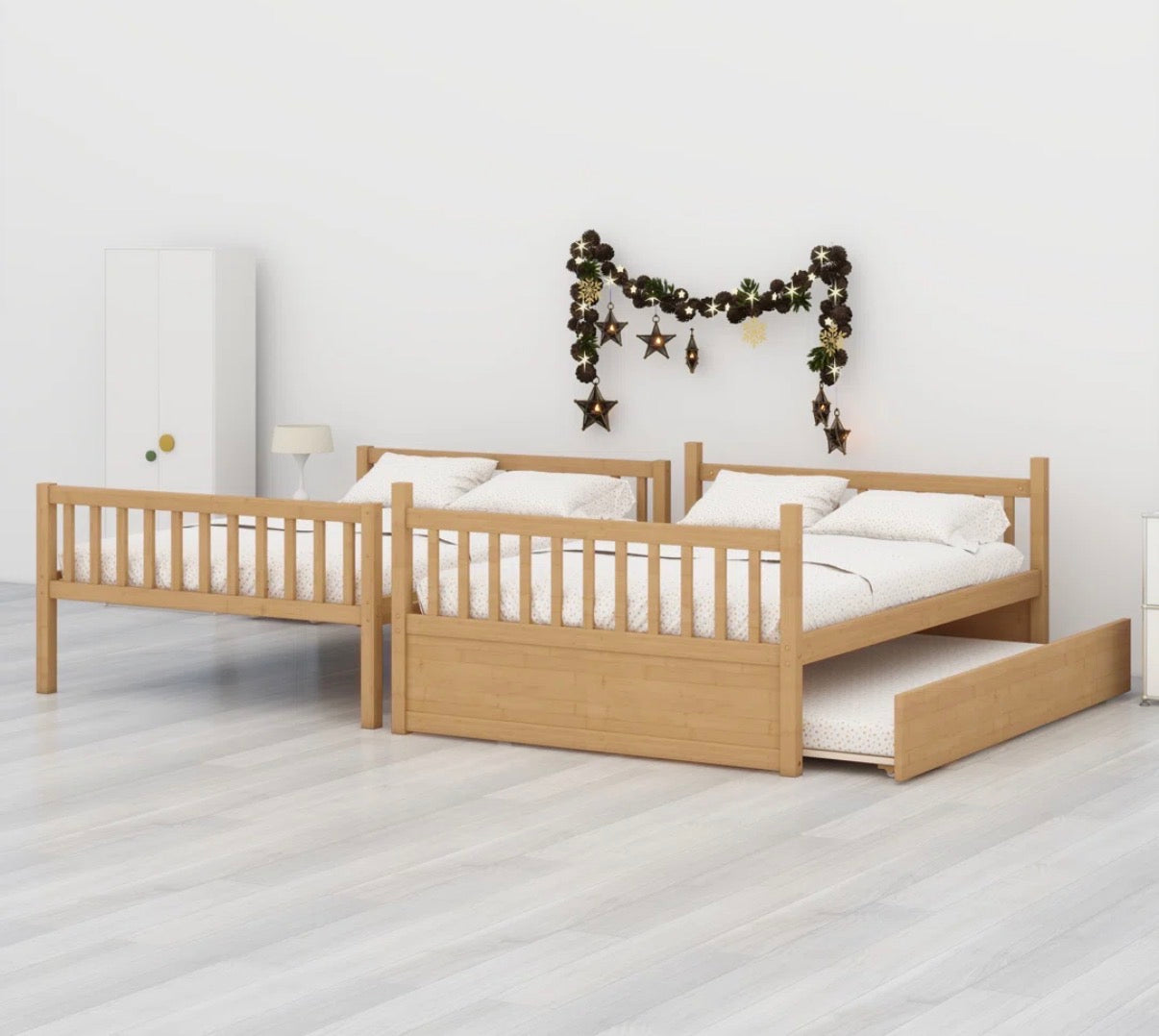 Bed - Full over Full with Trundle-Saving Wood Bunk Bed Featuring A Trundle And Convertible Design