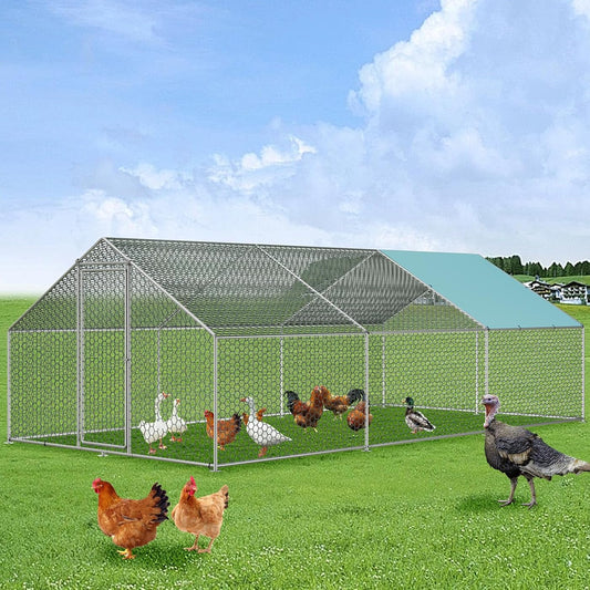 Chicken Coop - Vipbear Large Metal Chicken Coop Run with Immersed Wire Mesh, Chicken Coop for 8 Chickens Heavy Duty Chicken Run in for Yard with Waterproof Cover and Secure Lock,236'' L x 118''W x 77''H