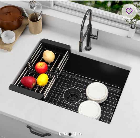 Sink - Kitchen 28" W x 18" L Black Quartz Single Bowl Undermount Kitchen Sink with Accessories Black - WF10.16.25