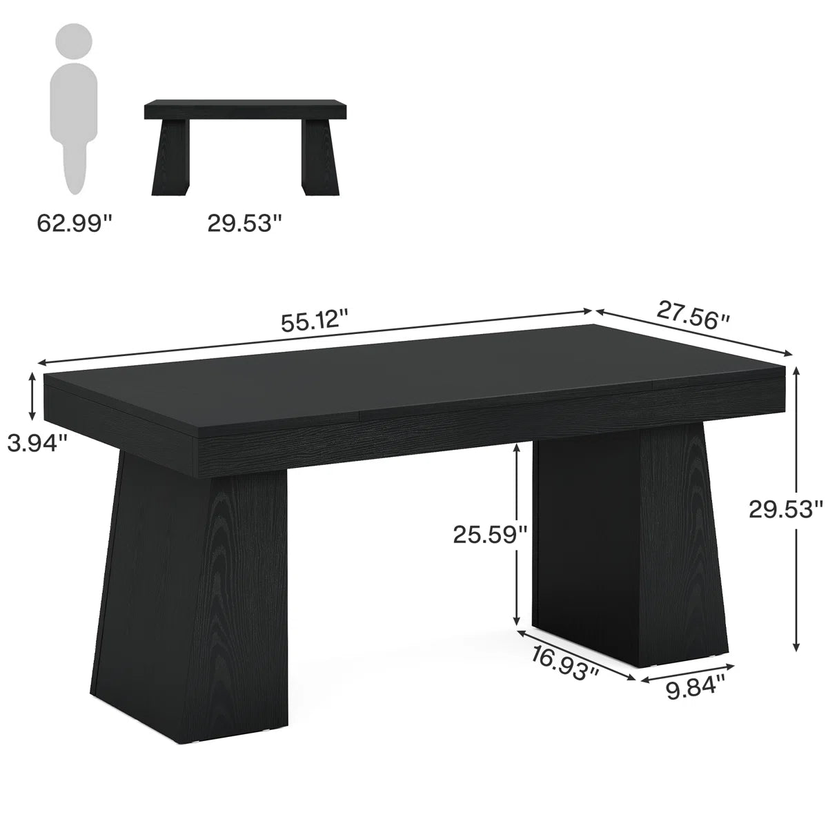 Desk - Wolbach 55 Inches Executive Desk with Double Trapezoid Base - WF9.25.25