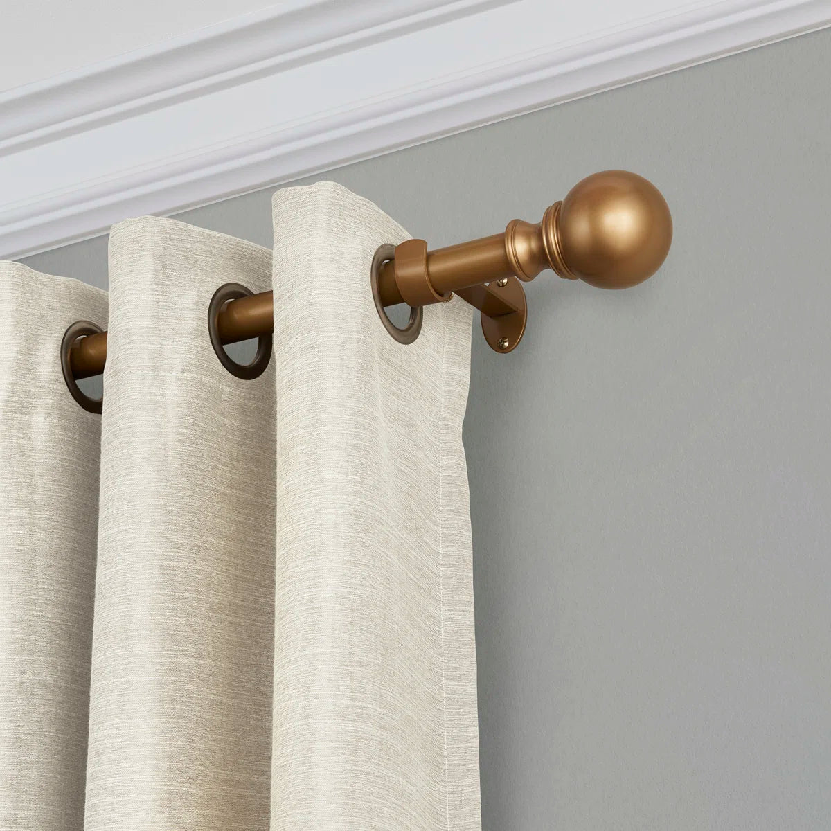 Curtain Rod - 48" - 86" Darion Adjustable Single Curtain Rod with Globe Ball Finial Soft Gold - WF9.25.25
