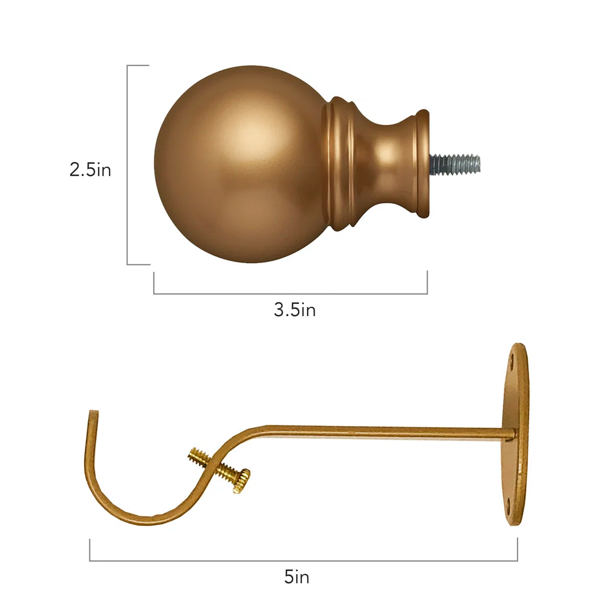 Curtain Rod - 48" - 86" Darion Adjustable Single Curtain Rod with Globe Ball Finial Soft Gold - WF9.25.25