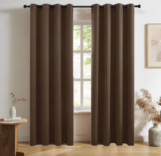 Curtain Set of 2 - 55"W x 87" L  Dark Coffee Blackout Set Of 2 Curtain Panels - Thermal Insulated Room Darkening Curtains