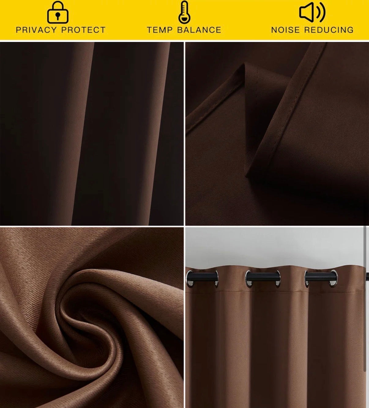 Curtain Set of 2 - 55"W x 87" L  Dark Coffee Blackout Set Of 2 Curtain Panels - Thermal Insulated Room Darkening Curtains