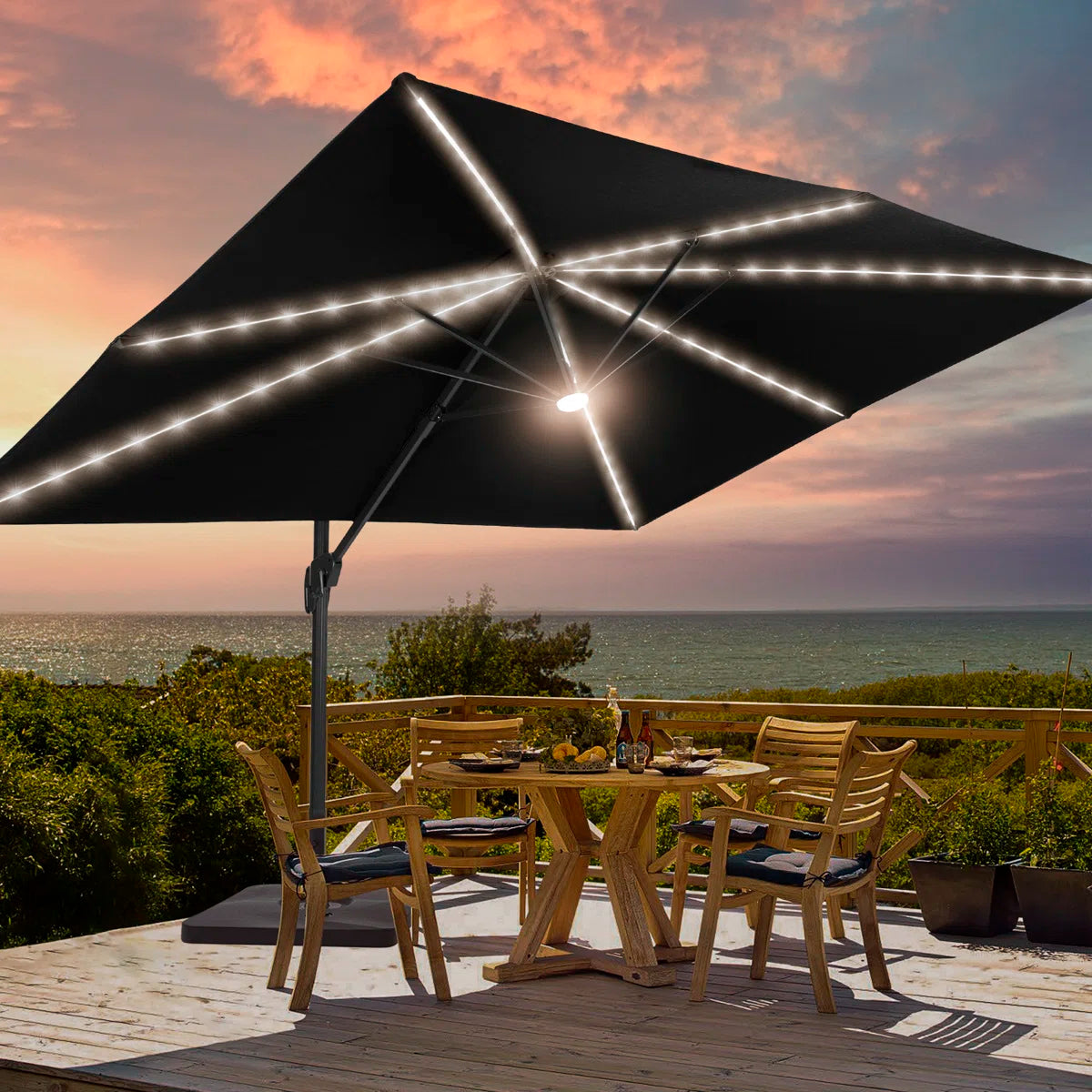 Outdoor - Umbrella Black Cantilever Lighted IN BOX ITEM - WF9.25.25