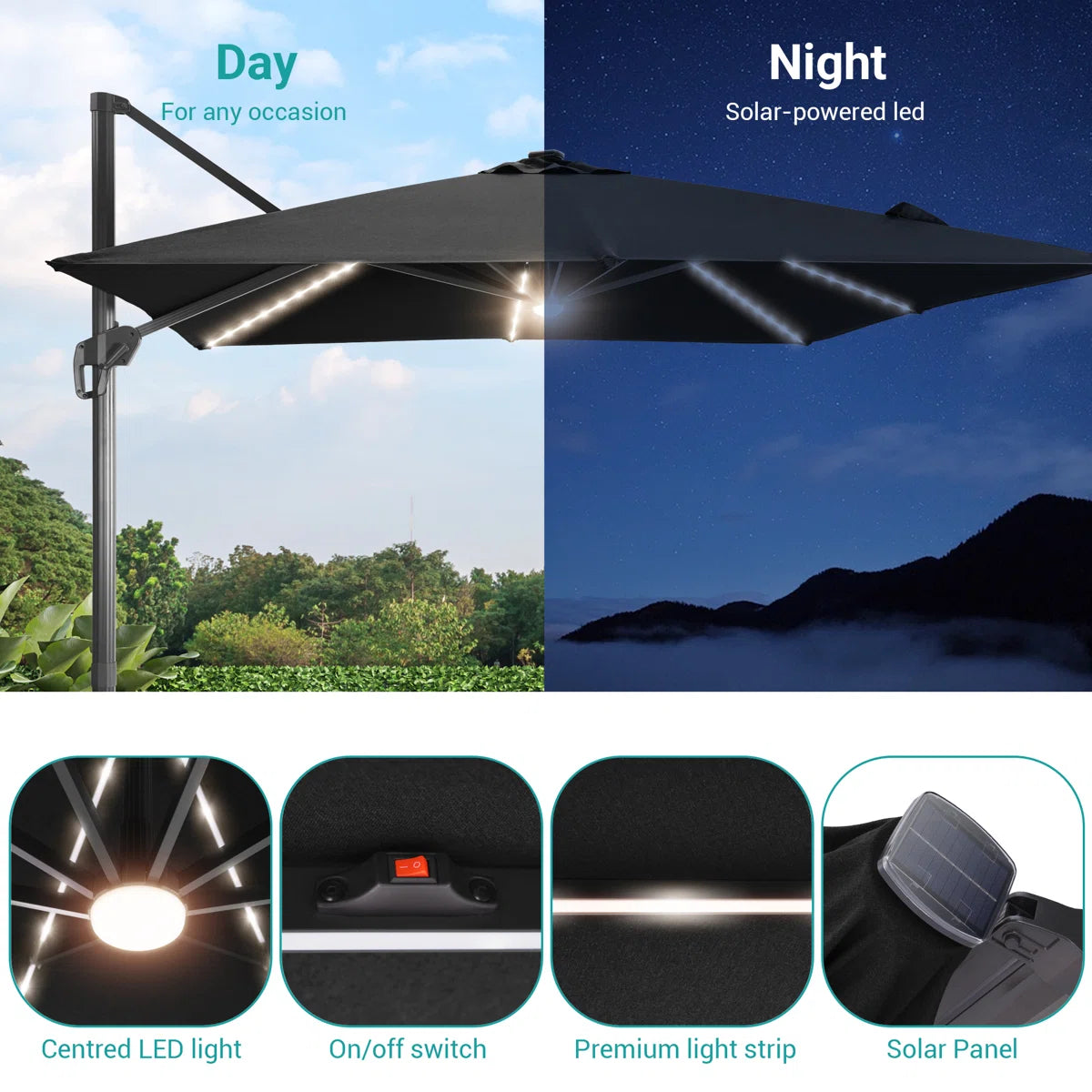 Outdoor - Umbrella Black Cantilever Lighted IN BOX ITEM - WF9.25.25