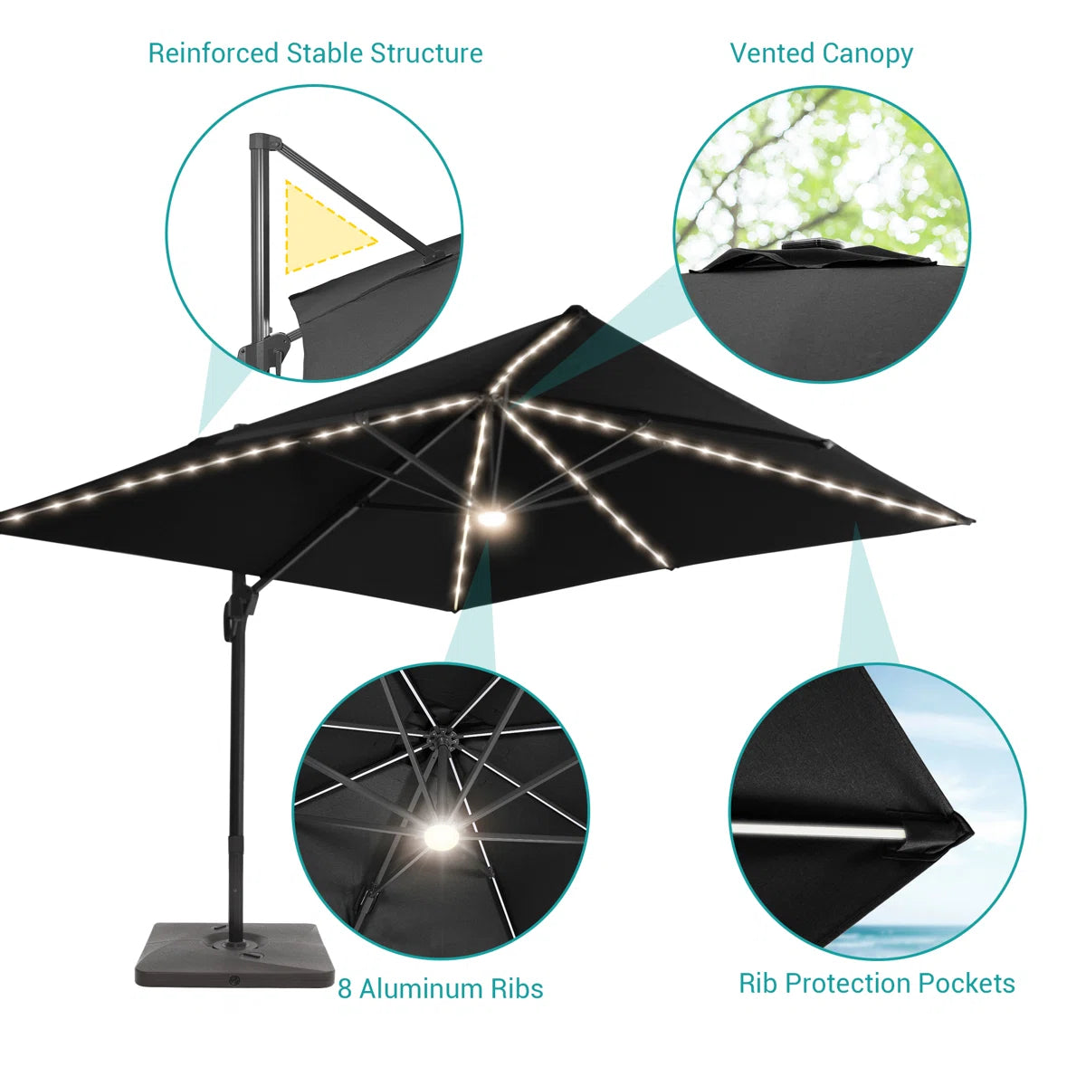 Outdoor - Umbrella Black Cantilever Lighted IN BOX ITEM - WF9.25.25