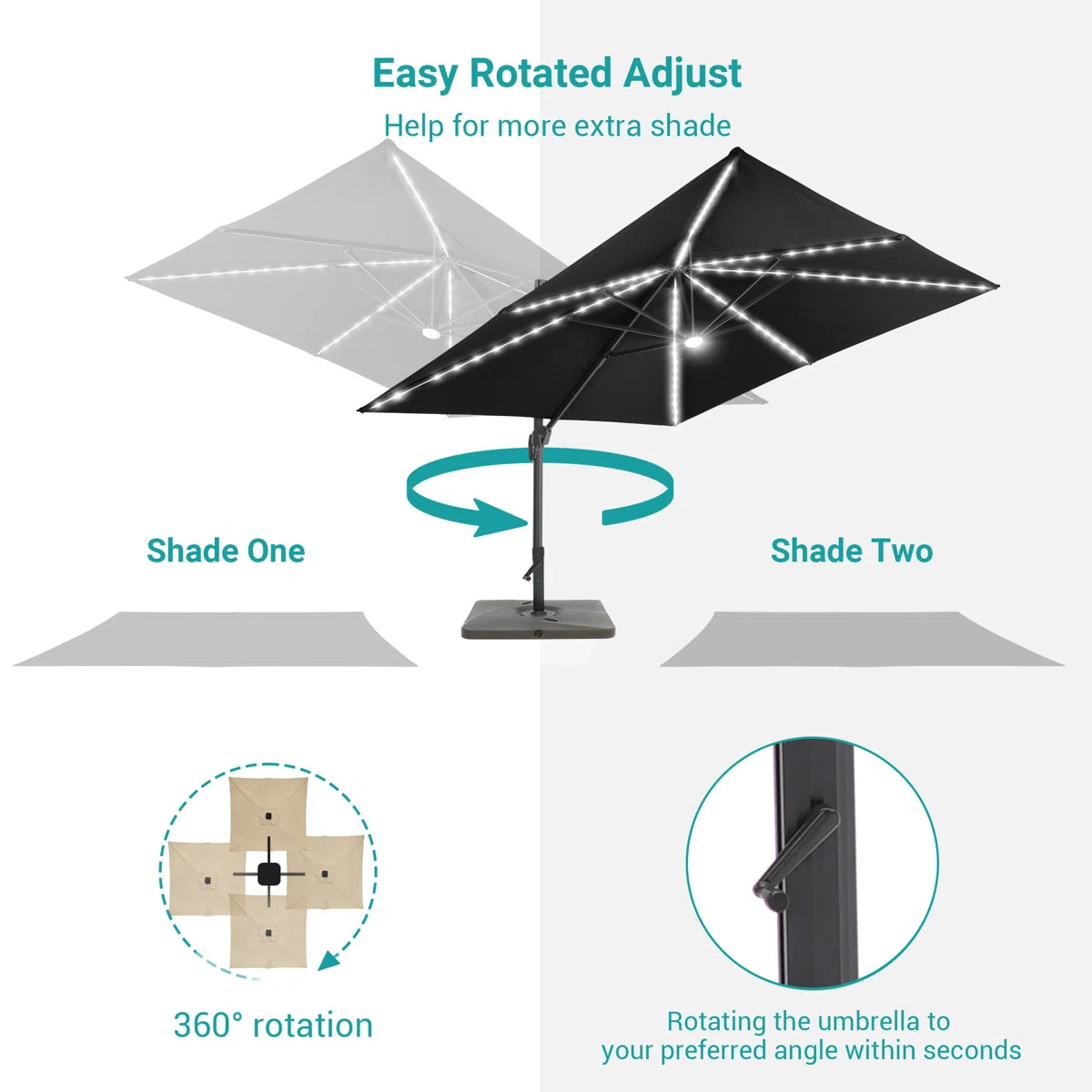 Outdoor - Umbrella Black Cantilever Lighted IN BOX ITEM - WF9.25.25