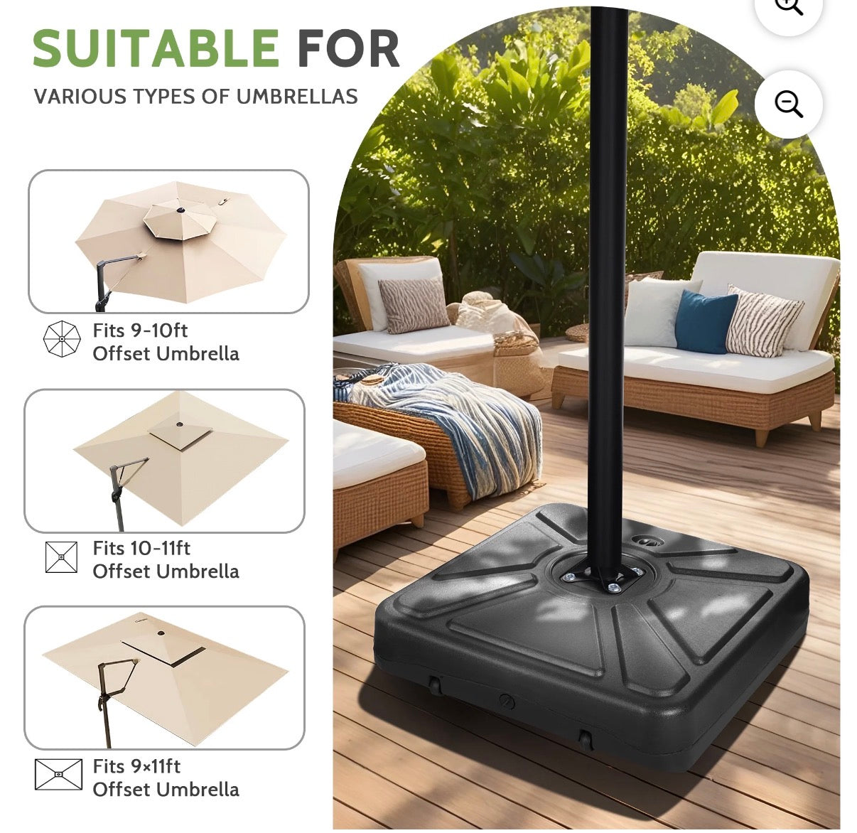 Umbrella Base - 220LBS Outdoor Patio Umbrella Base with 2 Wheels, 31.5 inch Fillable Mobile Offset Patio Umbrella Base, Heavy Duty Cantilever Umbrella Stand Water or Sand Filled for Garden Deck Pool Backyard